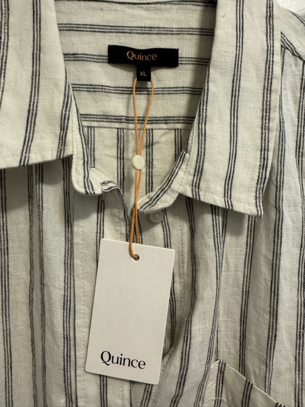 Quince White and faded black Vertical Stripe Button-Down Shirt Dress - Picture 2 of 4